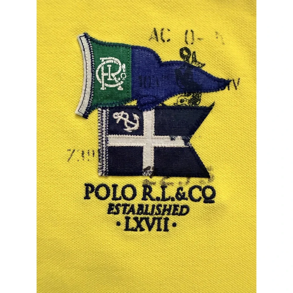 Polo Ralph Lauren Yellow Nautical Flag Crest Polo Shirt Custom Fit Men's L